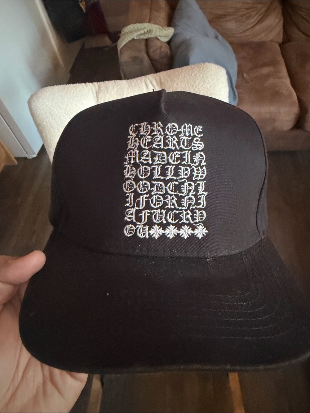 Chrome Hearts Black Cap with White Gothic Embroidery